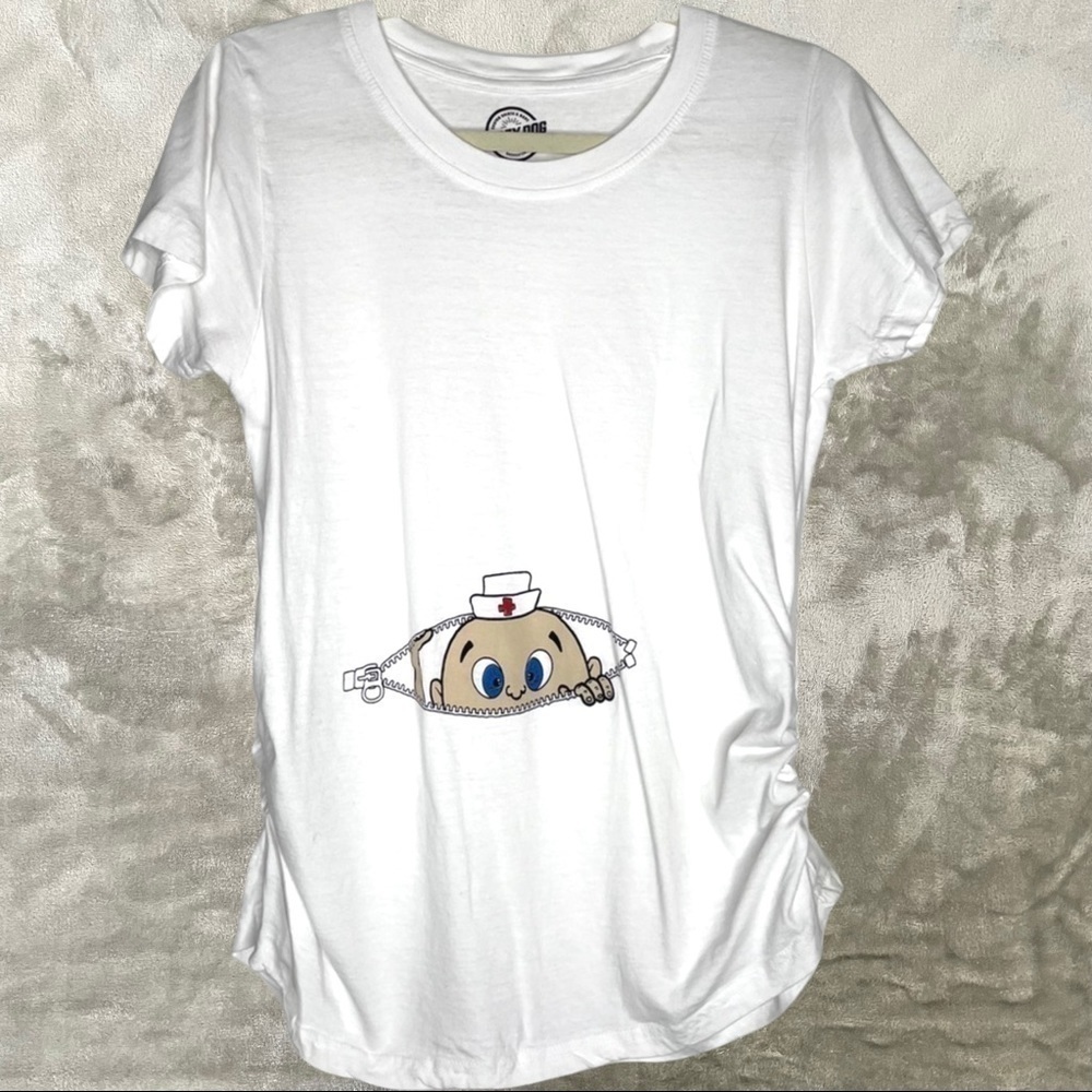 Crazy Dog White Stretchy Maternity Nurse Baby Graphic TShirt Size Medium